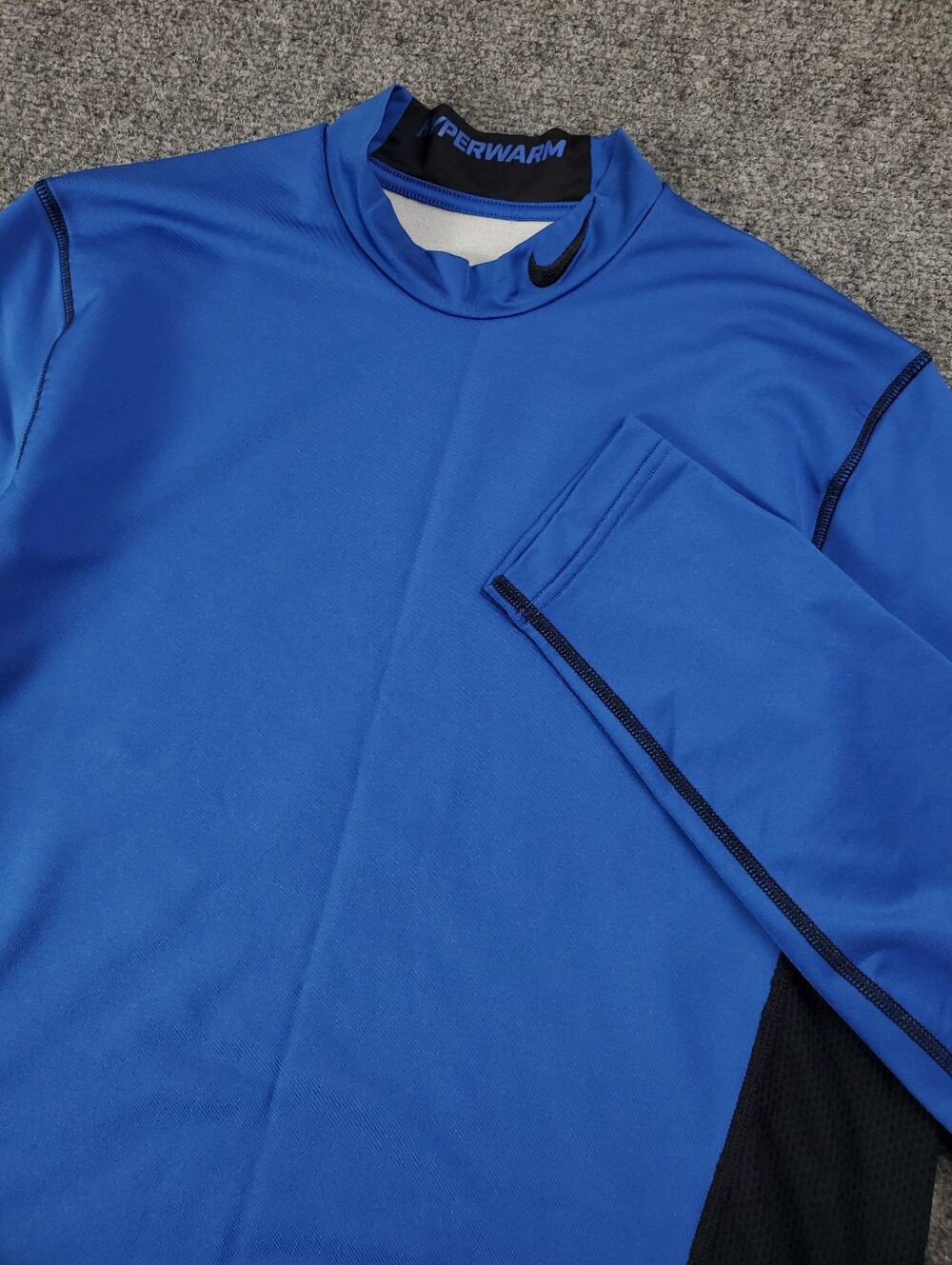 Nike Pro Combat Hyperwarm Compression Shirt Large Fitted Mock Neck Blue Black